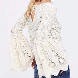 Free People Once Upon a Time Crochet Bell Boho Sleeve Sweater Top